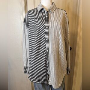 Steve Madden Black and White Striped Button Down Shirt